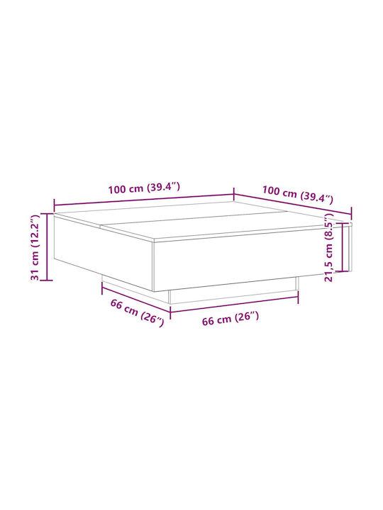 Square Central Wooden Coffee Table Black Oak M100xL100xH31cm