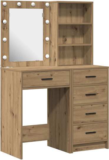Bodenstehende Schminktisch aus Massivholz Laako Eiche mit Spiegel 50x41x135cm