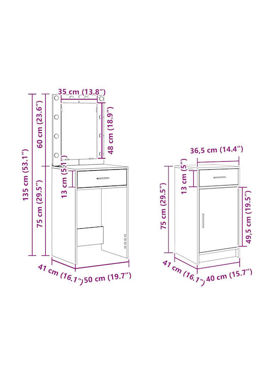 Wooden Makeup Dressing Table Upper Chocolate with Mirror 50x41x135cm