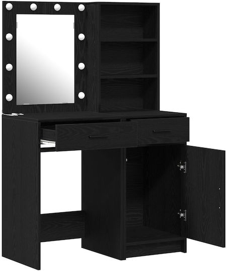 Подова Спална Тоалетна Дървена Черна с Огледало 50x41x135см