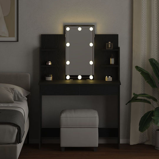 Bodenstehende Schminktisch Schlafzimmer Holz Schwarz mit Spiegel 96x40x142cm