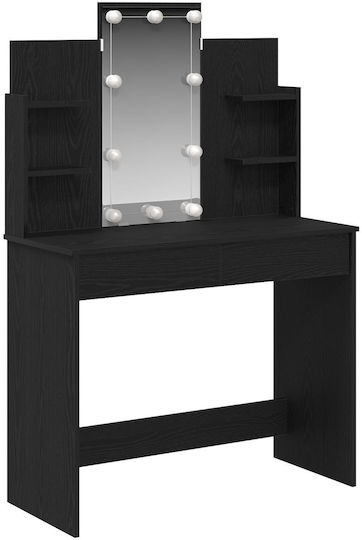Bodenstehende Schminktisch Schlafzimmer Holz Schwarz mit Spiegel 96x40x142cm