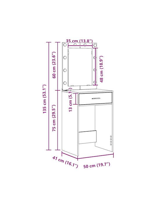 Bodenstehende Schminktisch Schlafzimmer Holz Grau mit Spiegel 40x41x75cm