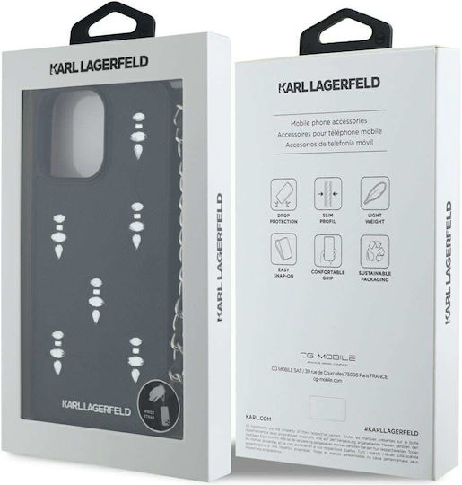 Karl Lagerfeld Saffiano Umschlag Rückseite Silikon / Leder mit Nackenriemen Schwarz (iPhone 17 Pro / iPhone 16 Pro)