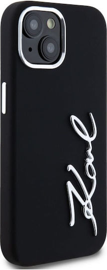 Karl Lagerfeld Script Logo Umschlag Rückseite Silikon / Kunststoff Schwarz (iPhone 15)