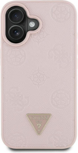 Guess Grained Hot Stamp Peony Triangle Logo Umschlag Rückseite Leder / Kunststoff / Silikon Rosa (iPhone 16)