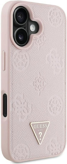Guess Grained Hot Stamp Peony Triangle Logo Umschlag Rückseite Leder / Kunststoff / Silikon Rosa (iPhone 16)