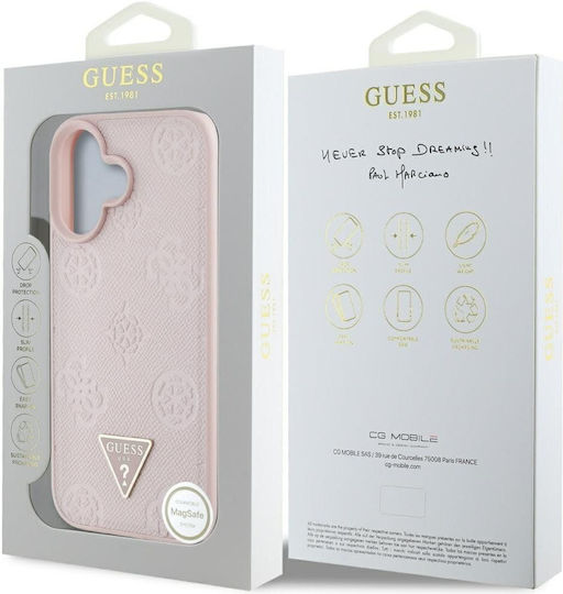 Guess Grained Hot Stamp Peony Triangle Logo Umschlag Rückseite Leder / Kunststoff / Silikon Rosa (iPhone 16)