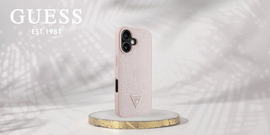 Guess Grained Hot Stamp Peony Triangle Logo Umschlag Rückseite Leder / Kunststoff / Silikon Rosa (iPhone 16)
