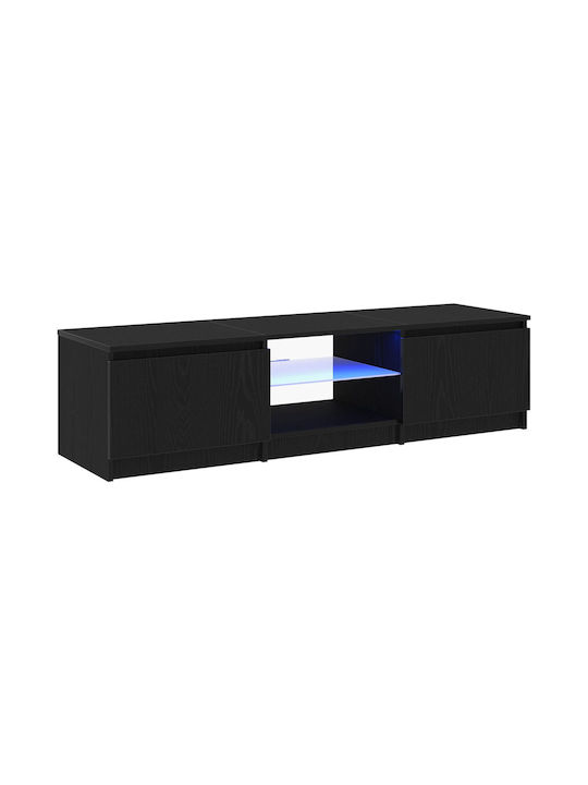 TV Stand Wooden with LED Lighting Black Oak L140xW40xH35.5cm