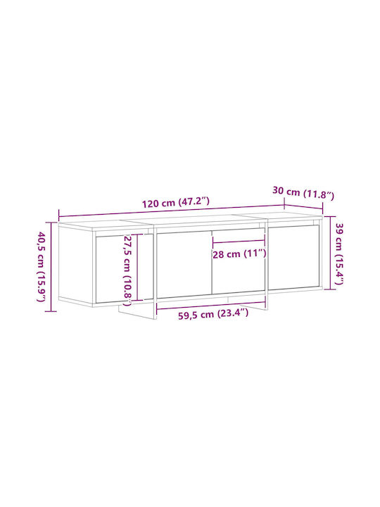 Έπιπλο Τηλεόρασης Μαύρο Δρυς Μ120xΠ30xΥ40.5cm