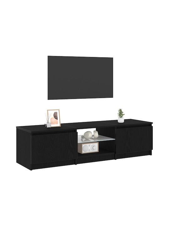 TV Stand Wooden with LED Lighting Black Oak L140xW40xH35.5cm