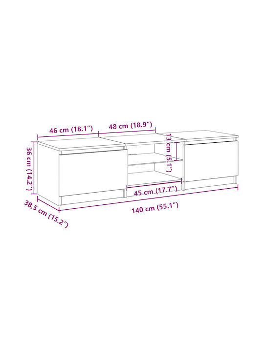 TV Stand Wooden with LED Lighting Black Oak L140xW40xH35.5cm