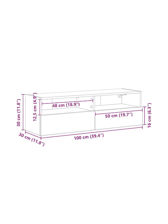Έπιπλο Τηλεόρασης Μαύρο Δρυς Μ100xΠ30xΥ30cm