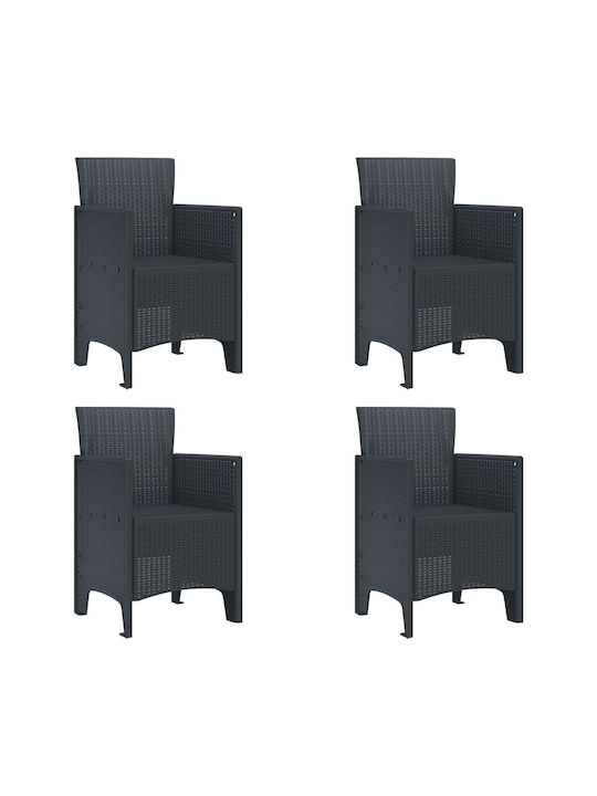 Fotoliu de exterior Rattan Cărbune de lemn 4buc 53x49x85cm