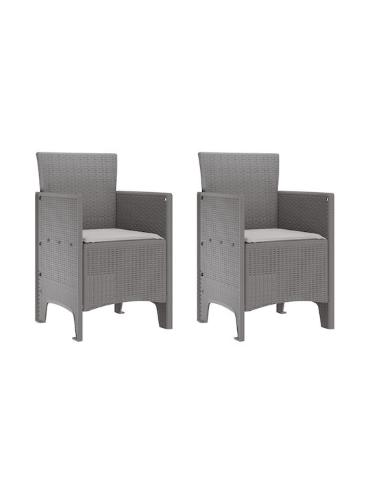 Fotoliu de exterior Rattan Gri deschis cu pernă 2buc 53x49x85cm
