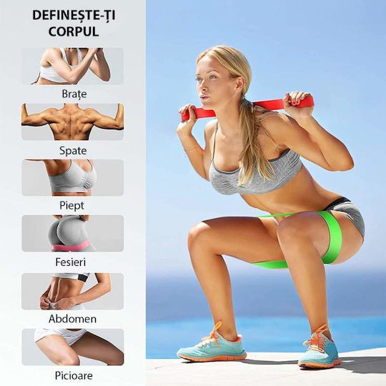 Set 5 Benzi de Rezistență din Latex pentru Antrenament la Sală Fitness Yoga Pilates Exerciții de Reabilitare 5 Niveluri de Dificultate