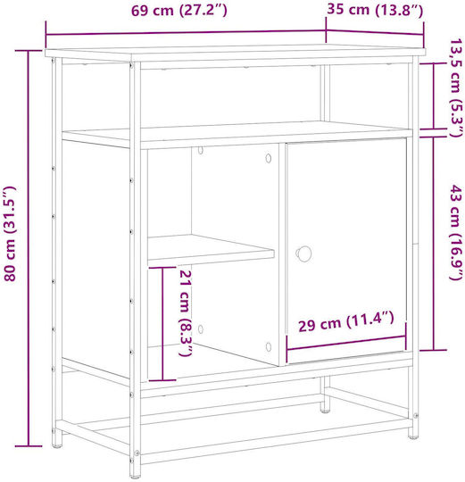 Μπουφές από Ξύλο & Μέταλλο Καφέ 69x35x80cm