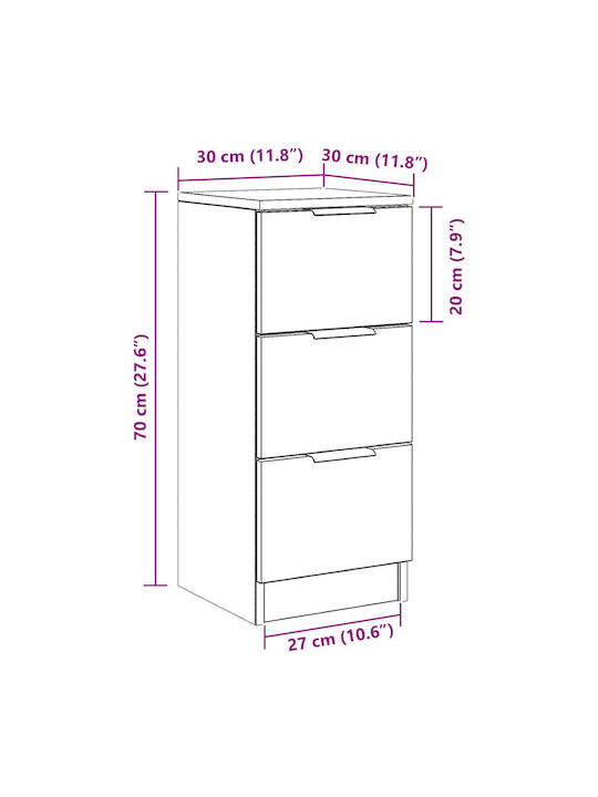 Sideboard Wooden with Drawers Black Oak 30x30x70cm