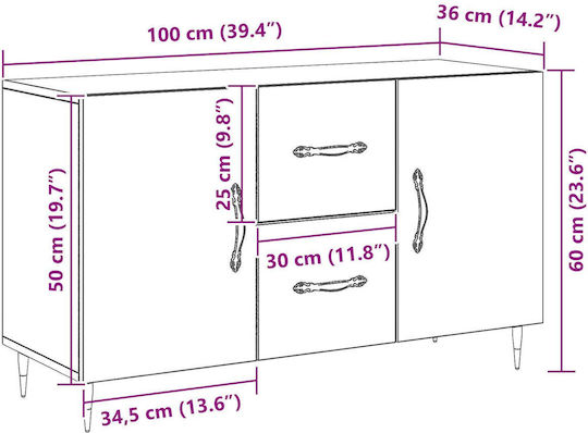 Μπουφές Ξύλινος με Συρτάρια Μαύρη Δρυς 100x36x60cm