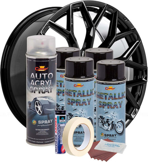 Kit complet de reparare și vopsire pentru roți în culoare negru metalic V4