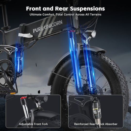 Pure Unicorn U4 Faltbares Elektrofahrrad 1000W 15Ah Fatbike Schwarz