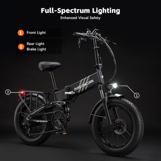 Pure Unicorn U4 Faltbares Elektrofahrrad 1000W 15Ah Fatbike Schwarz
