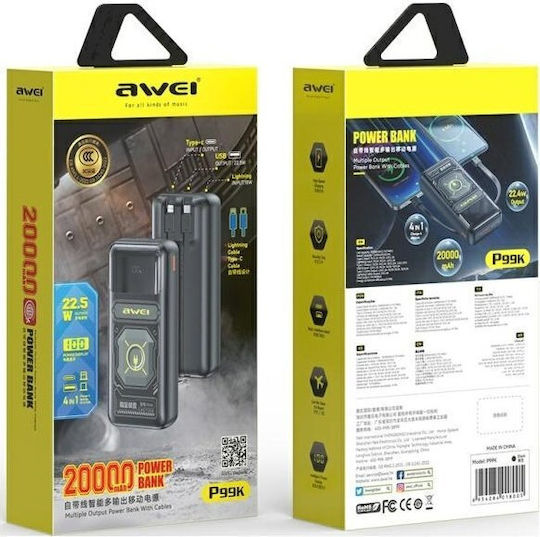 Awei P99K Power Bank 20000mAh 22.5W Μαύρο