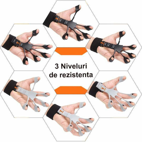 Set 2 Finger Flexors Siks Hand Support Strap 3 Levels Difficulty Physical Recovery Finger Flexion Extension Training Silicone Black Grey