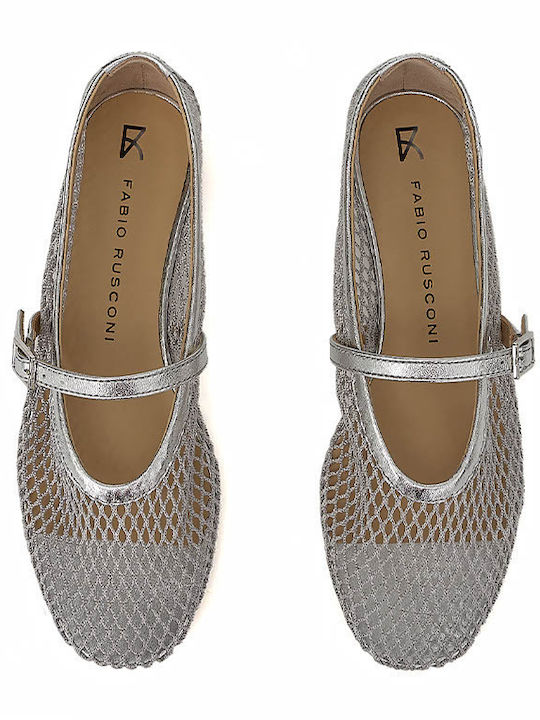 Leather Ballerinas With strap Silver