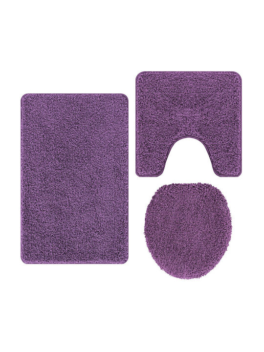 vidaXL Rutschfestes Set Badematten Mikrofaser 4019872 Lila 50x80cm 3 Stück