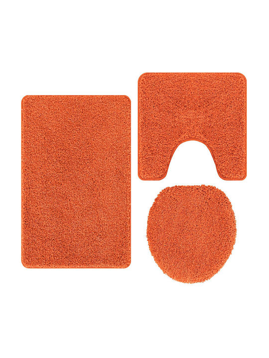 vidaXL Non-Slip Bath Mats Set Microfiber 4019871 Orange 3pcs