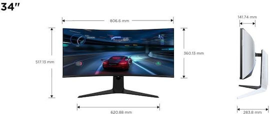 TCL 34R83Q Ultrawide HDR Curbat Gaming Monitor 34" QHD 3440x1440 170Hz cu Timp de Răspuns 1ms GTG