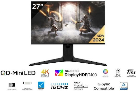 TCL 27R83U HDR Gaming Monitor 27" 4K 3840x2160 160Hz cu Timp de Răspuns 1ms GTG