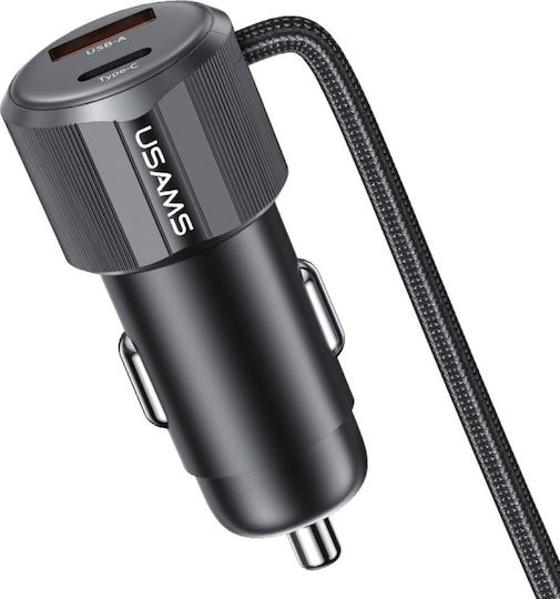 Usams CC287 Φορτιστής Αυτοκινήτου 66W με Θύρες: 1xUSB 1xType-C μαζί με Καλώδιο Lightning / Type-C