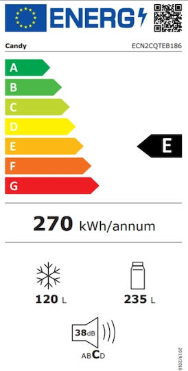 Candy Ψυγειοκαταψύκτης 355lt Total NoFrost Υ185xΠ59.5xΒ66.7εκ. Μαύρος ECN2CQTEB186