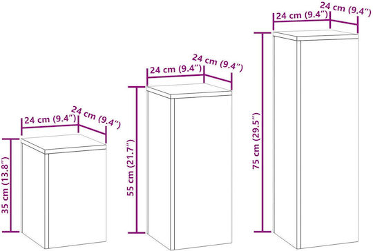 vidaXL Ανθοστήλες Μεταλλικές Γκρι 24x24x35εκ. 3τμχ