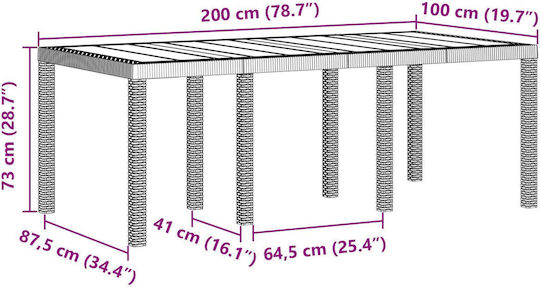 Τραπέζι Εξωτερικού Χώρου Rattan Ανοιχτό Γκρι 200x100x73εκ.