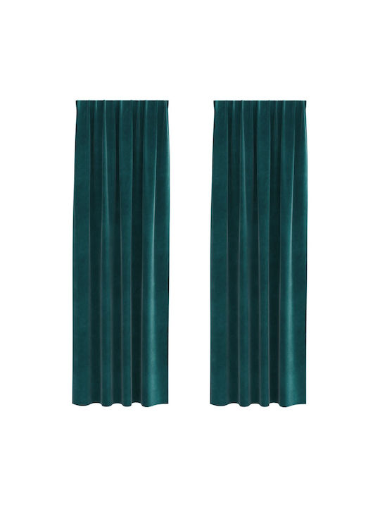 vidaXL Set Perdele Cu Coafură Verzi 140x260cm