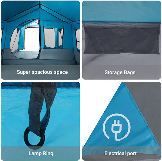 vidaXL Summer Camping Tent Blue For 10 People 620x322x240cm