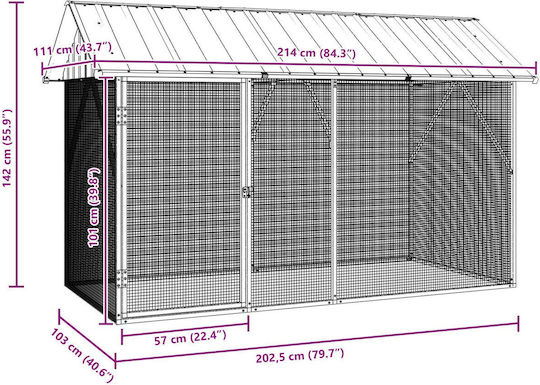 vidaXL Κλουβί Πτηνών 112x227x141εκ. Γκρι