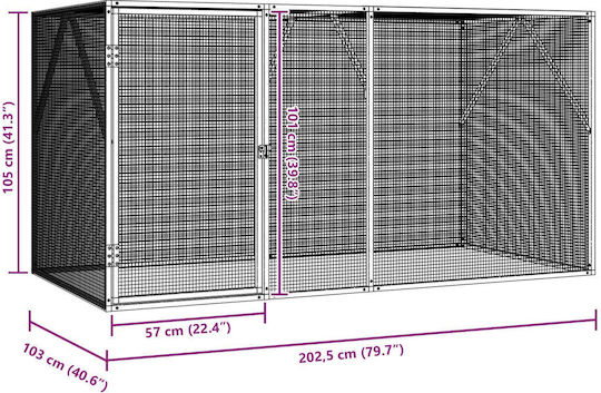vidaXL Bird Cage 102x208x108cm. Gray