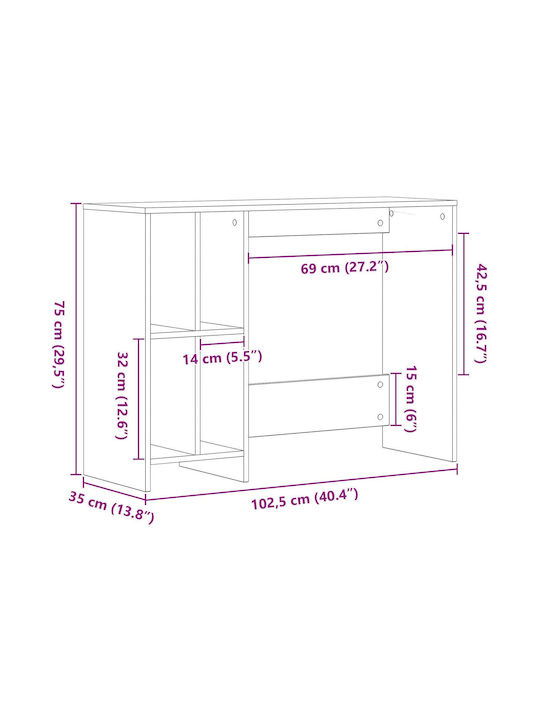 Бюро Дървено Черно Дъб 102.5x35x75см