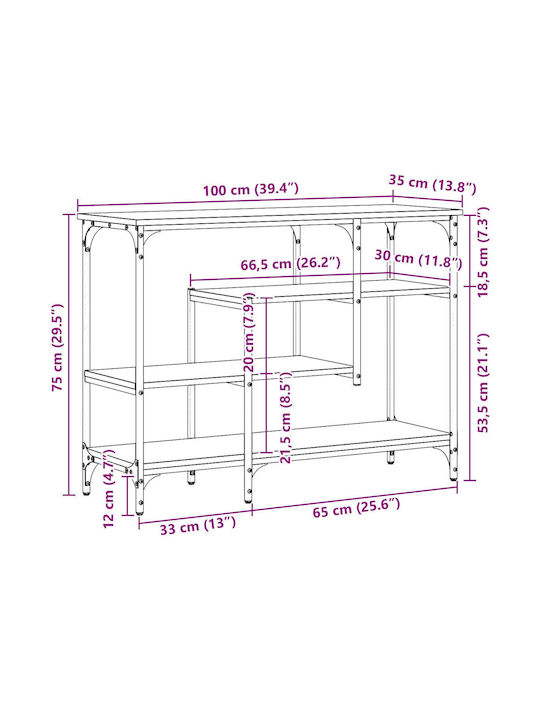 Console Table Wood & Metal Artisan Oak L100xW35xH75cm