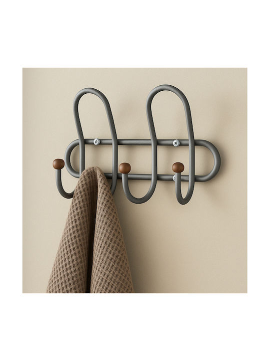 Metal Wall Hanger 4 Hooks Gray 25x12.5x9cm