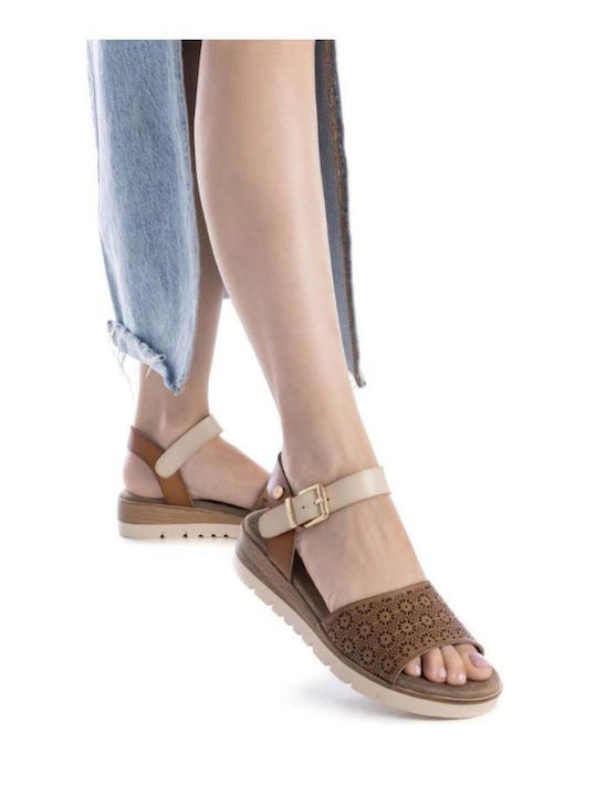 Women's Leather Ankle Strap Platforms Tabac Brown