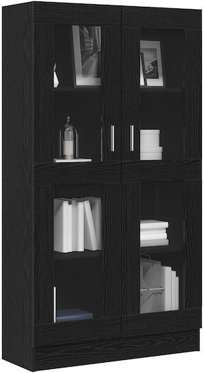 De podea Vitrină de living cu Sticlă Black Oak 82.5x30.5x150cm