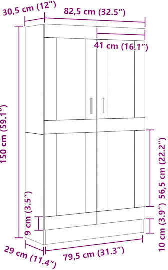 vidaXL Wohnzimmer Vitrine aus Spanplatte mit Verglasung Schwarze Eiche 82.5x30.5x150cm
