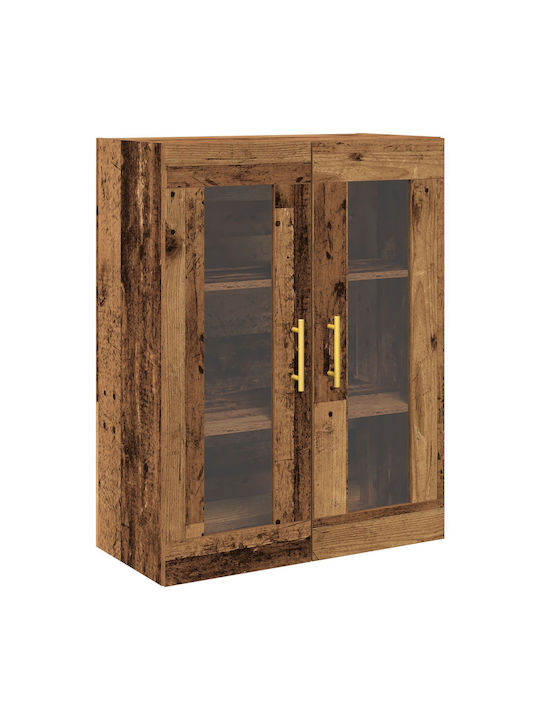 Wand Wohnzimmer Vitrine aus Massivholz mit Glas Braun 69.5x34x90cm