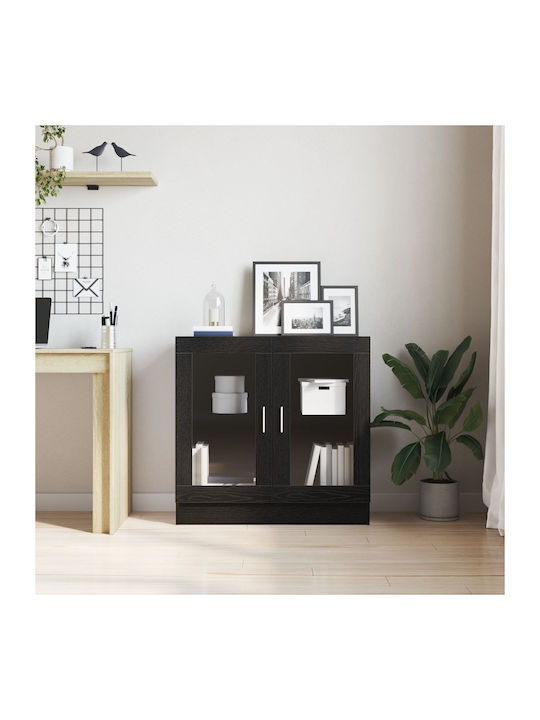 Bodenstehend Wohnzimmer Vitrine aus Spanplatte mit Glas Black 82.5x30.5x80cm